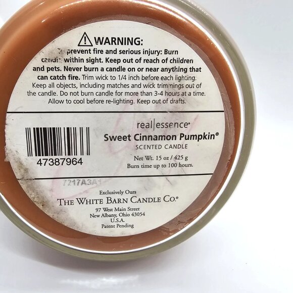 White Barn Candle Co Real Essence 15 oz Candle Sweet Cinnamon Pumpkin New Unlit - Picture 10 of 10